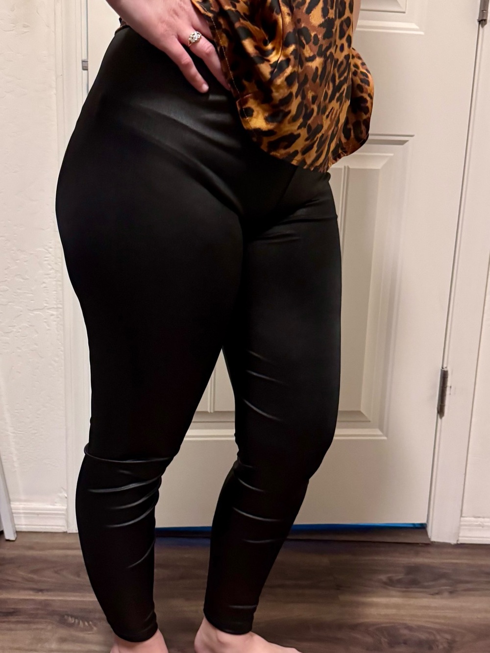 New Mix Black Faux Leather High-Rise Leggings Sm/Med